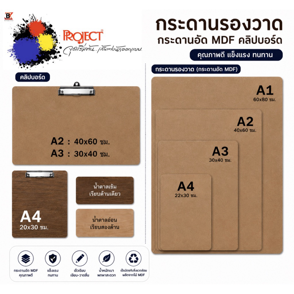 Project กระดานรองวาด กระดานรองเขียน กระดานไม้ คลิปบอร์ด เนื้อเนียนละเอียด ประดิษฐ์ DIY