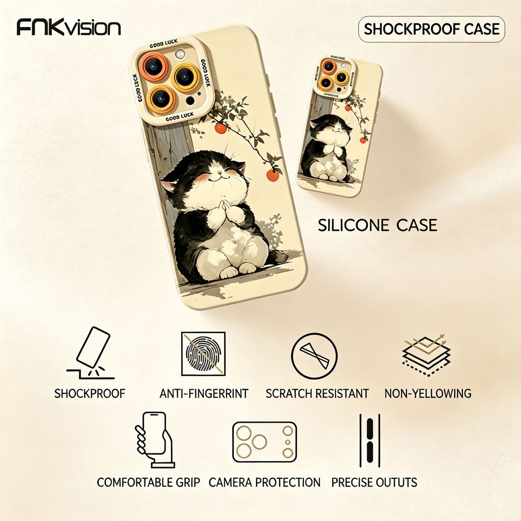 เคสซิลิโคน FNKVISION เหมาะกับ iPhone 17,15,16,16 Pro MAX, 17 Pro Max, 13, 14, 12, 11, 16, 17AIR 12mini การ์ตูนแมวน่ารัก