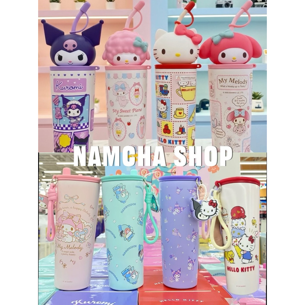 แก้วเก็บความเย็น Sanrio แท้ หัว PVC พร้อมหลอดและแถมพวงห้อย