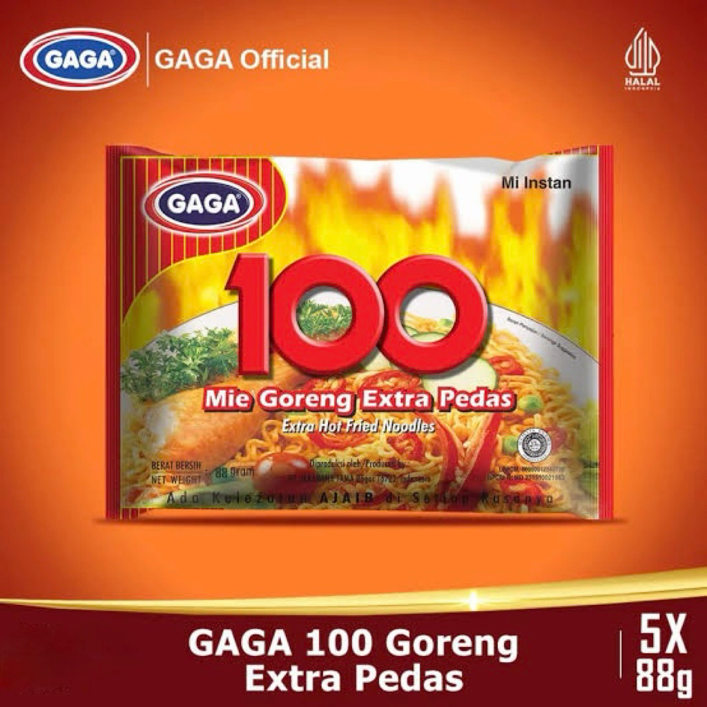 Indonesia Mie Gaga 100 Goreng Extra Pedas 92 gram / Gaga Extra Spicy Fried Noodles