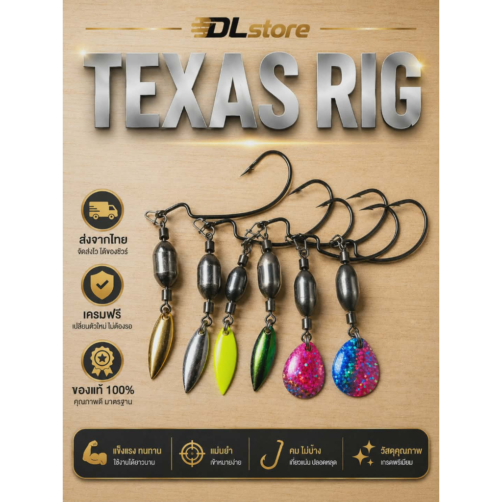 DLStore02 ชุดตกปลาช่อนเท็กซัส Texas rig j-rig premium  worm Hook สำหรับตกปลาที่มีประสิทธิภาพ