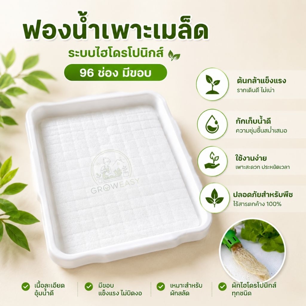 ฟองน้ำ 96 ช่อง มีขอบ สำหรับปลูกผักไฮโดรโปนิกส์