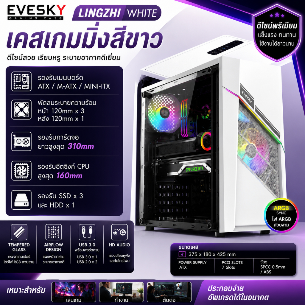 EVESKY Ling to Desktop Electric Case กรณีคอมพิวเตอร์ DIY Side Penetration เกม Water Cooling ATX บอร์ดใหญ่หลังสาย凌至3.0机箱