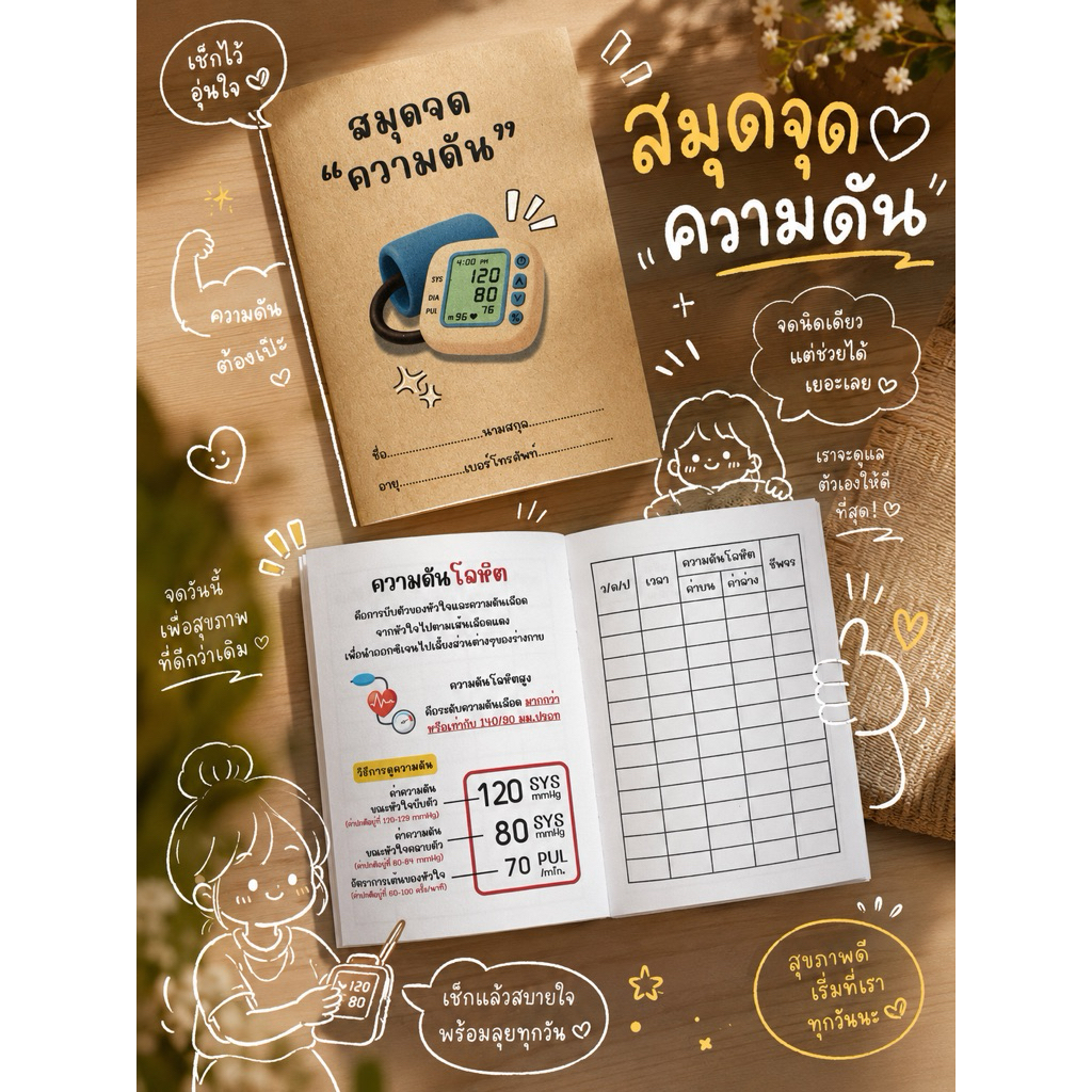 สมุดจดความดัน 2 ปีขนาดa6พกพาสะดวก
