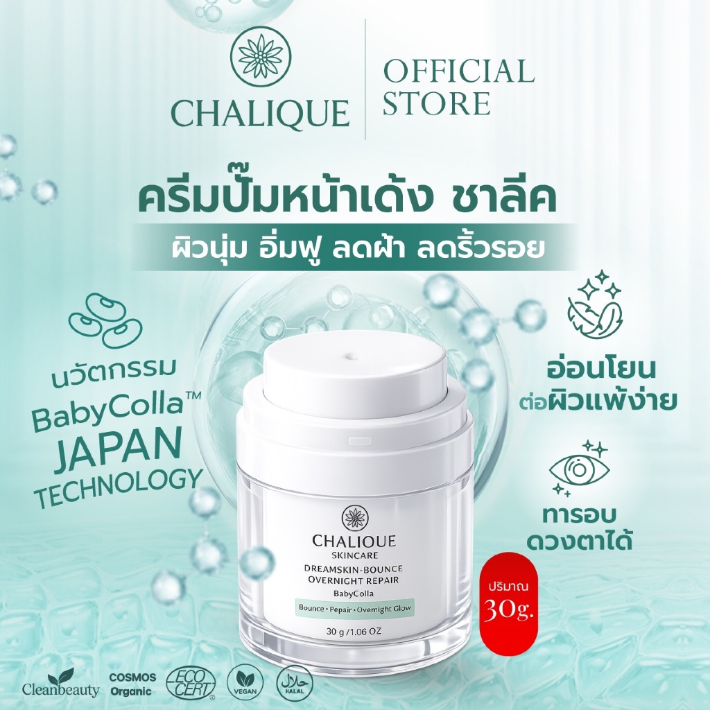 CHALIQUE ครีมปั๊มหน้าเด้ง DreamSkin Overnight Repair นวัตกรรมจากญี่ปุ่น ผิวนุ่มเด้งฟู ลดฝ้า -30 g.
