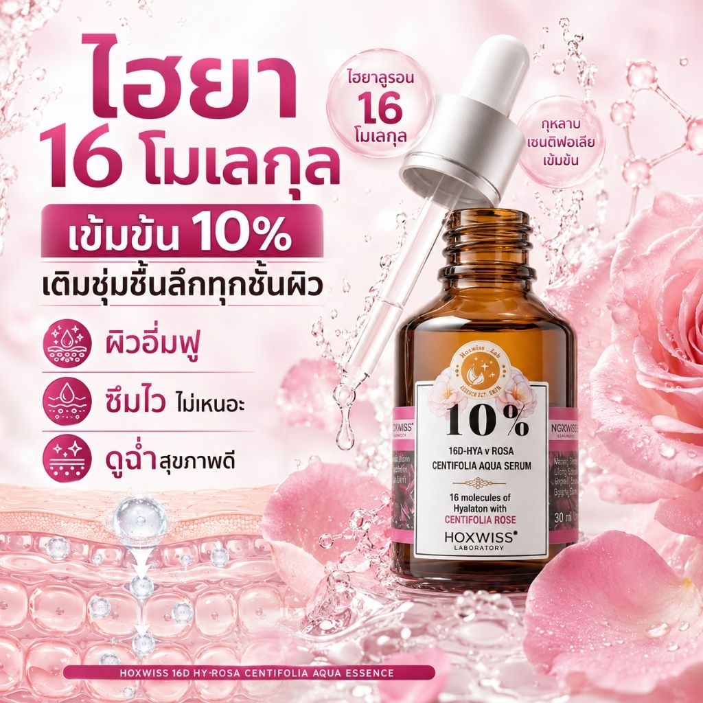 [ New Formula !!] Hoxwiss ไฮยาลูรอน 16 โมเลกุล เข้มข้น 10%  16D HYA หน้าอิ่มฟู ชุ่มชื่น แห้ง แตก