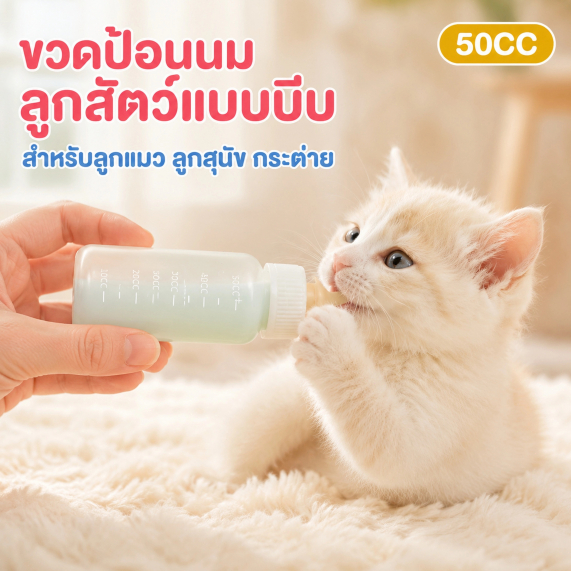 ขวดป้อนนมลูกสัตว์แบบบีบ สำหรับลูกแมว ลูกสุนัข กระต่าย และสัตว์แรกเกิด