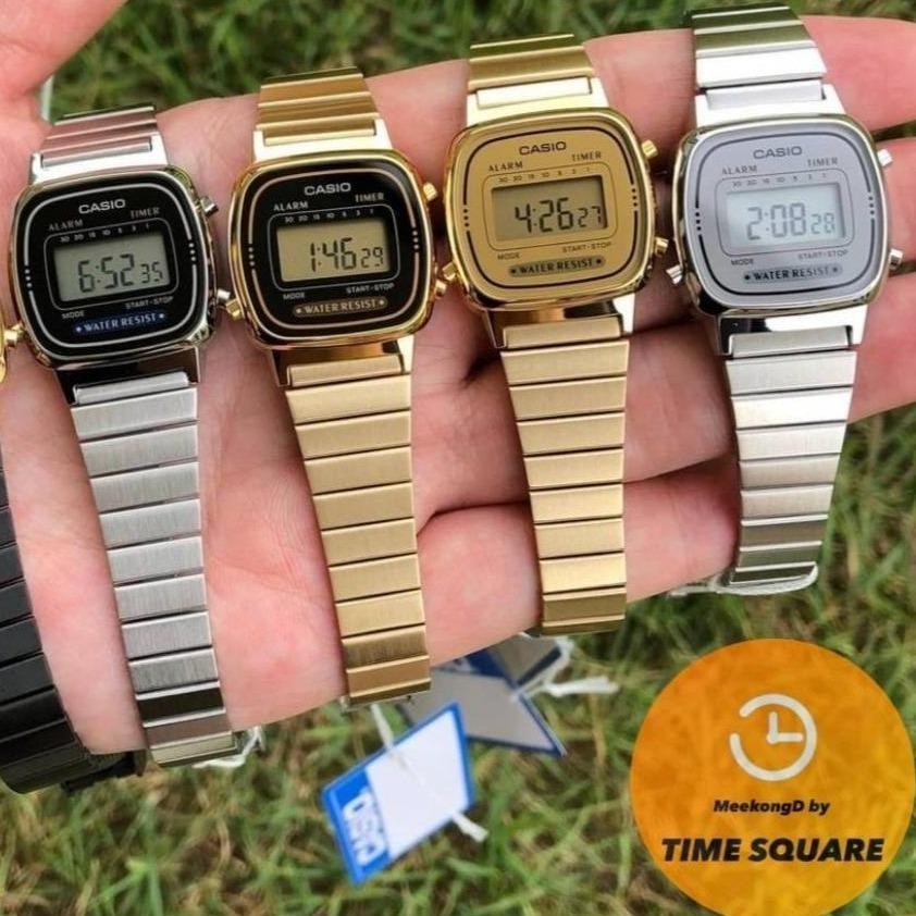 CASIO LA-670 หน้าปัด25มม. นาฬิกาหญิง สายสแตนเลส กันน้ำ แสดงเวลาแบบ12ชม. คาสิโอแท้ รับประกันศูนย์1ปี