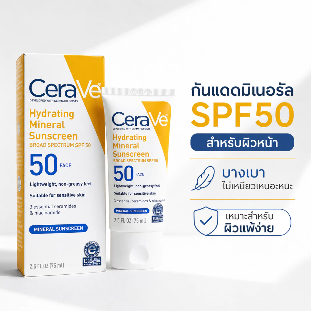 กันแดด + มอยส์เจอไรเซอร์ในตัวเดียว | SPF50 ชุ่มชื้น 24 ชม. พร้อมเซรามิดส์ 3 ชนิด