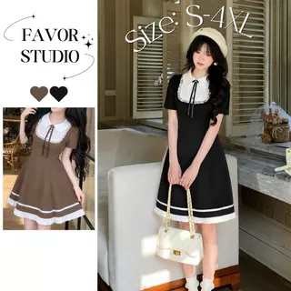 EVIOVIO (S-4XL)😍เดรส Coquette ปกลูกไม้ ซิปหลัง พรางหุ่น ถ่ายรูปขึ้นกล้อง ลุคคุณหนูเกาหลี เดรสสาวอวบ ชุดสาวอวบ พร้อมส่ง