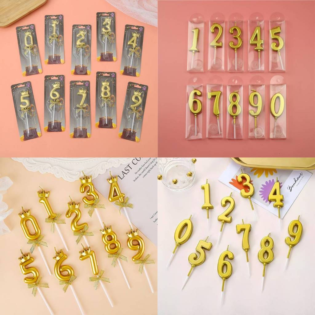 เทียนตัวเลขสีทอง เทียนมงกุฎทอง( ขายปลีก )พร้อมส่ง