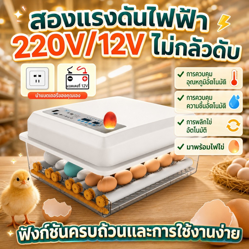 12-64PCS ตู้บ่มไข่สำหรับฟักไข่เป็ดไก่ห่านบ้านใช้เครื่องบ่มไข่พร้อมจอแสดงผลความชื้น, เทียนไข่, เครื่องให้ทิปไข่อัตโนมัติ