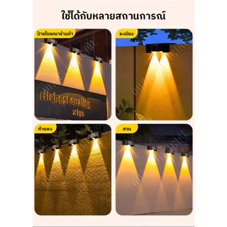OOKAS โคมไฟติดผนังโซล่าเซลล์ แสงเหลือง กันน้ำกันฝน IP69 ไฟติดผนัง สําหรับสวนกลางแจ้ง