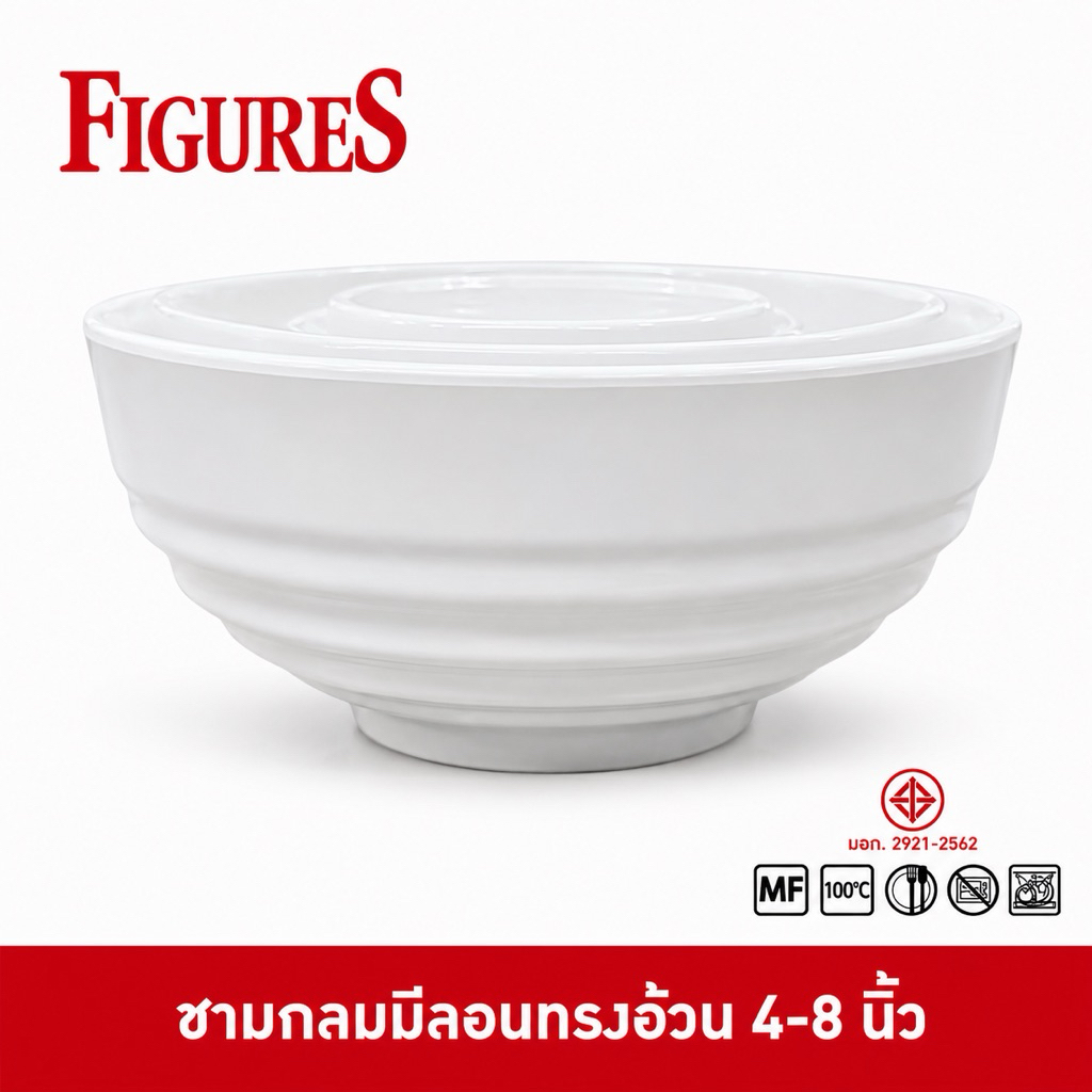 Figure ชามกลมมีลอน ชามกลมอ้วน ชามกลมมีลอนทรงอ้วน 4-8 นิ้ว B309