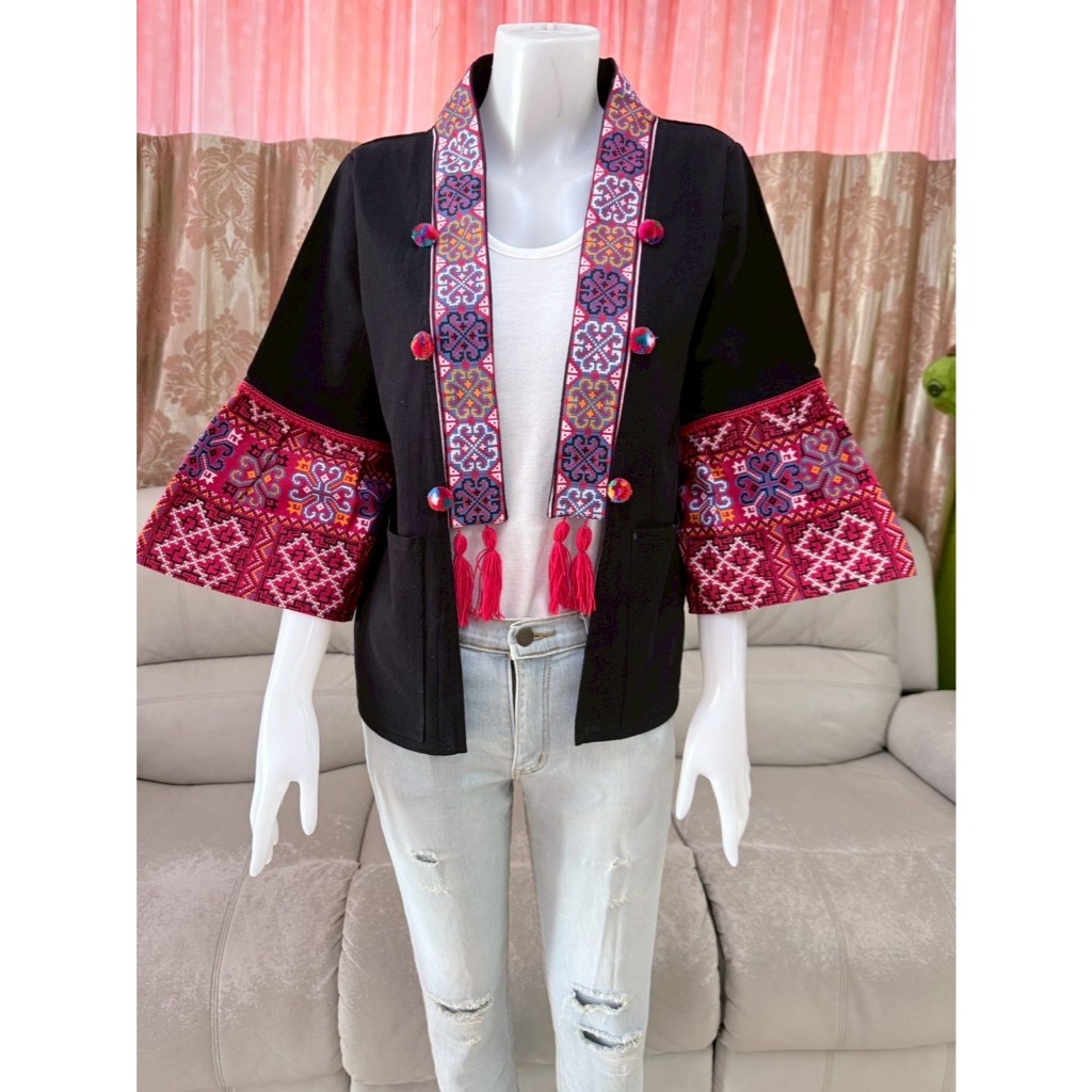 เสื้อคลุมผ้าฝ้ายผ้าพื้นเมืองเสื้อคลุมผ้าพิมพ์ลายแขนกระดิ่ง