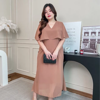 เดรสยาวสาวอวบอ้วนออกงาน สีชมพู/เบจน้ำตาล/ดำ/เขียวมิ้น/ฟ้าคราม/กรม/ขาว/น้ำตาลวอลนัท