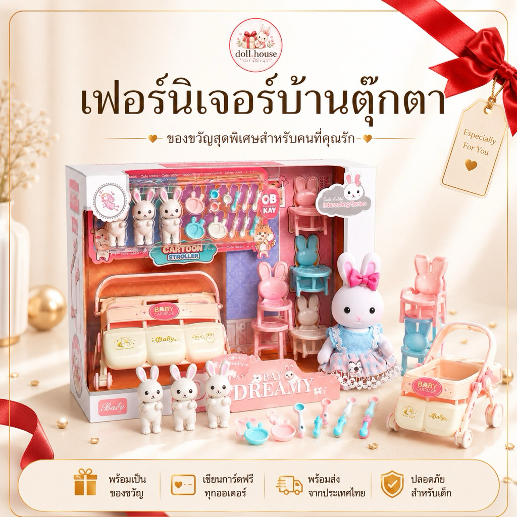 เฟอร์นิเจอร์บ้านตุ๊กตาพร้อมตุ๊กตา มีหลายแบบให้เลือก