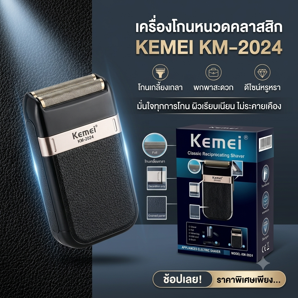 เครื่องโกนหนวดไฟฟ้า Kemei รุ่น KM-2024 แบบพกพา กันน้ำได้