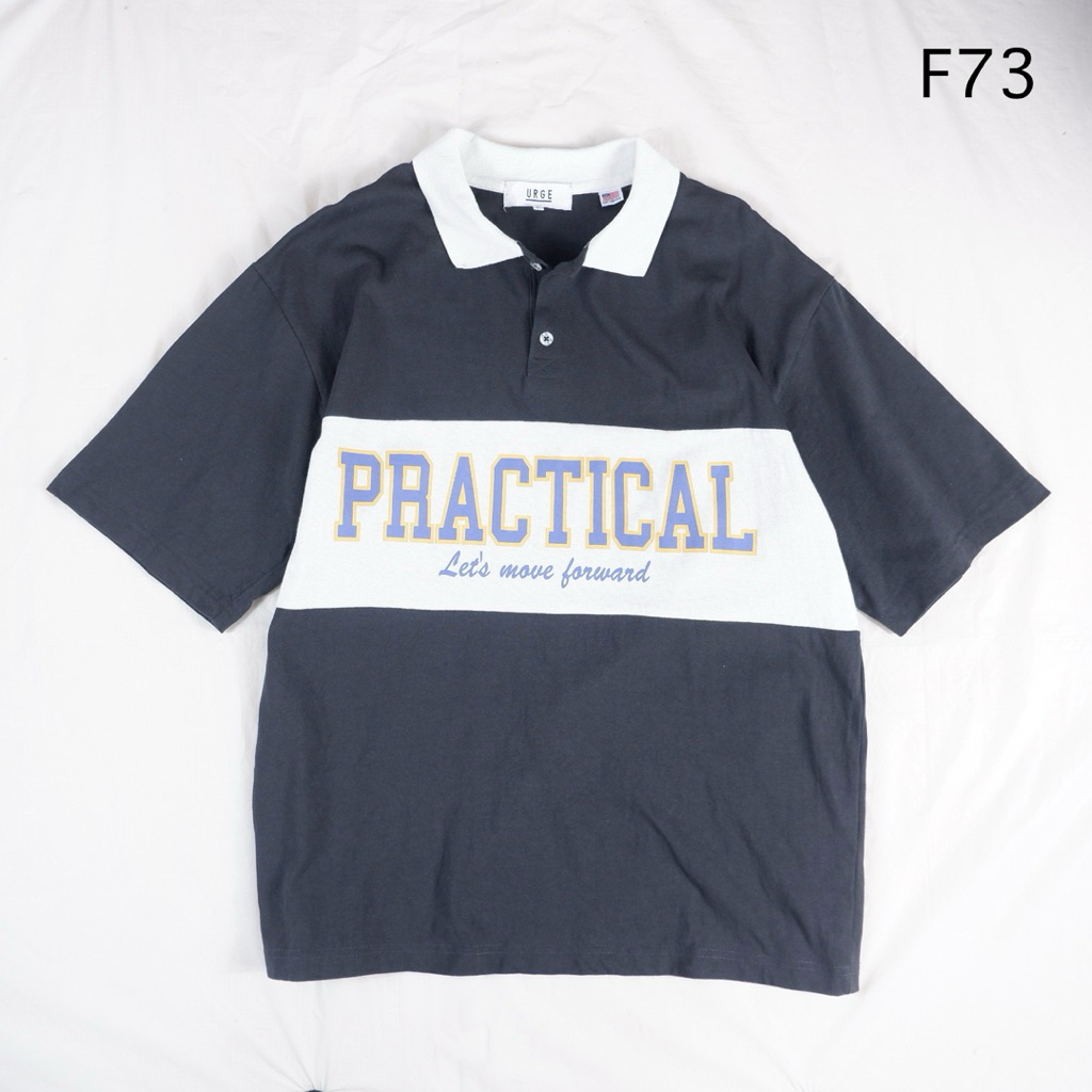 F73 เสื้อคอปกผู้ชาย URGE มือสอง สีเทาพิมพ์ลาย ไซส์ L อก 42 ยาว 26 นิ้ว