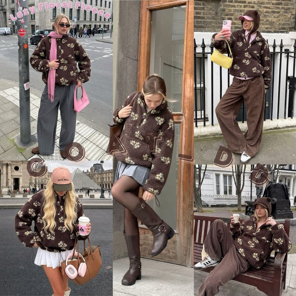 DD(no.165) ✨🍑🌸Lazy floral fleece🌼🧸✨ เสื้อกันหนาวทอแบบ 3D ดอกไม้นุ่มนิ่มนูนมีมิติน่ารักมาก(🌸)
