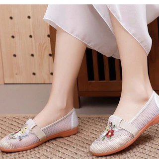 รองเท้าโลฟเฟอร์ผู้หญิง พร้อมส่ง ตาข่ายระบายอากาศ แบบสวม ส้นแบน สีขาว ไซส์ 36-40 ฤดูร้อน เกาหลี ใส่ทำงาน