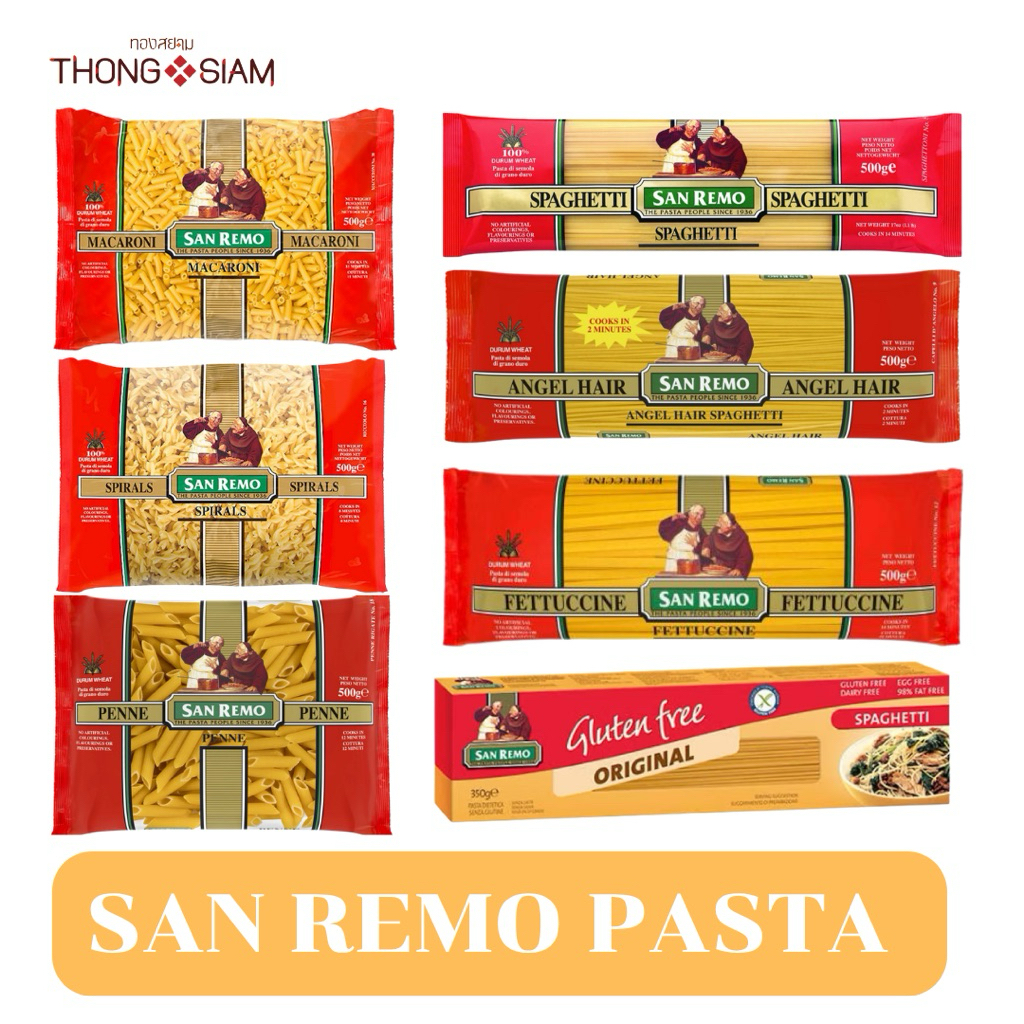 เส้นพลาสต้า San Remo ขนาด 500 กรัม(g.) เส้นสปาเก็ตตี้ มัคกาโรนี Spaghetti/Angel Hair/Macaroni/Spirals