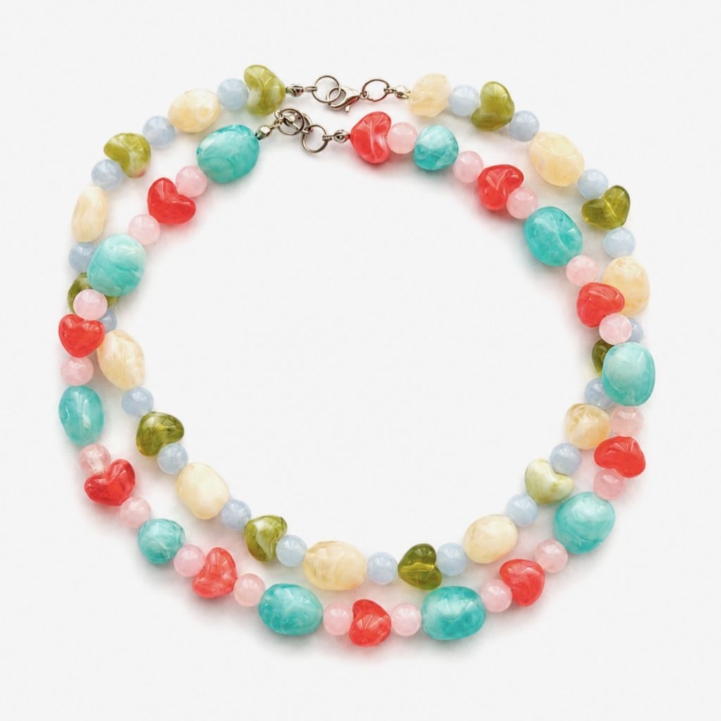 สร้อยคอลูกปัดอะคริลิคแฟชั่น เกาหลี Handmade Heart Beads
