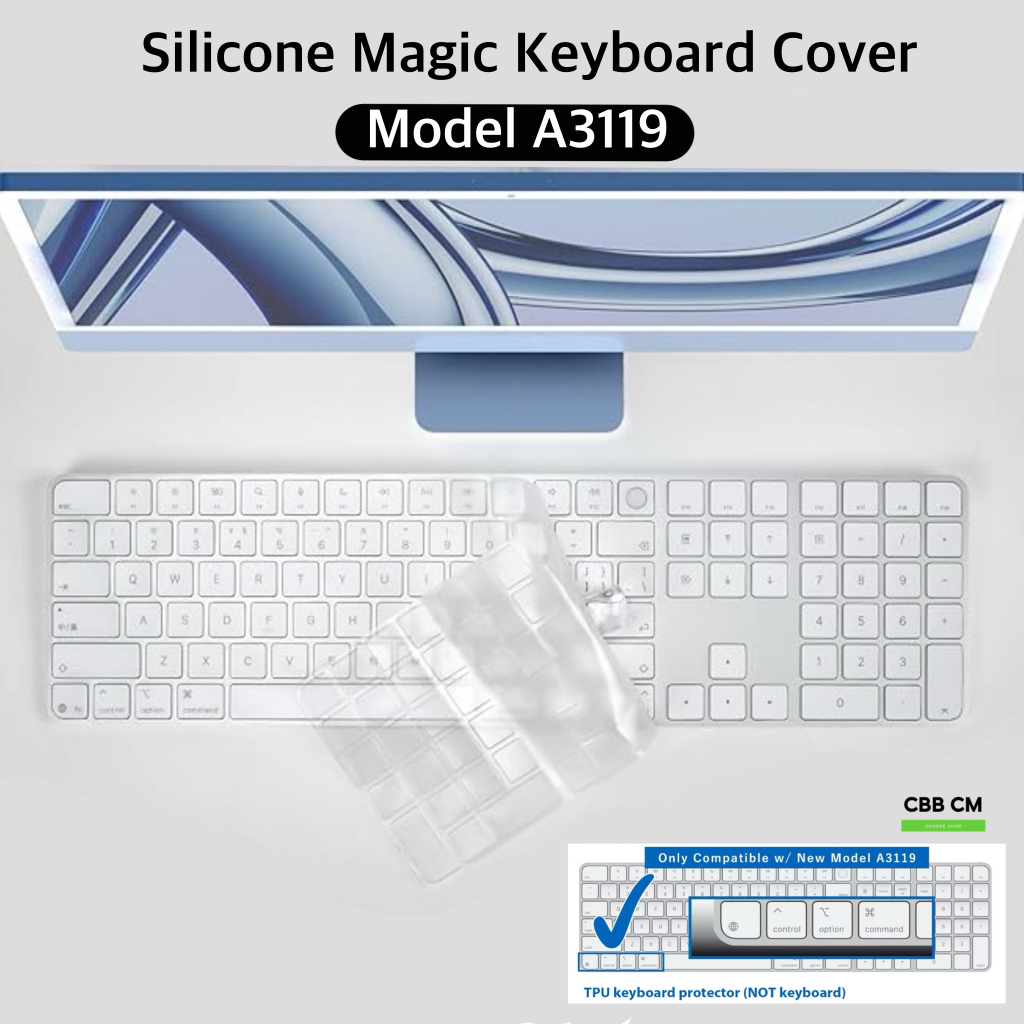 แผ่นซิลิโคนคีย์บอร์ด Model A3119 2024 Silicone magic keyboard with touch ID and numeric USB-C for keyboard imac M4 ใสTPU