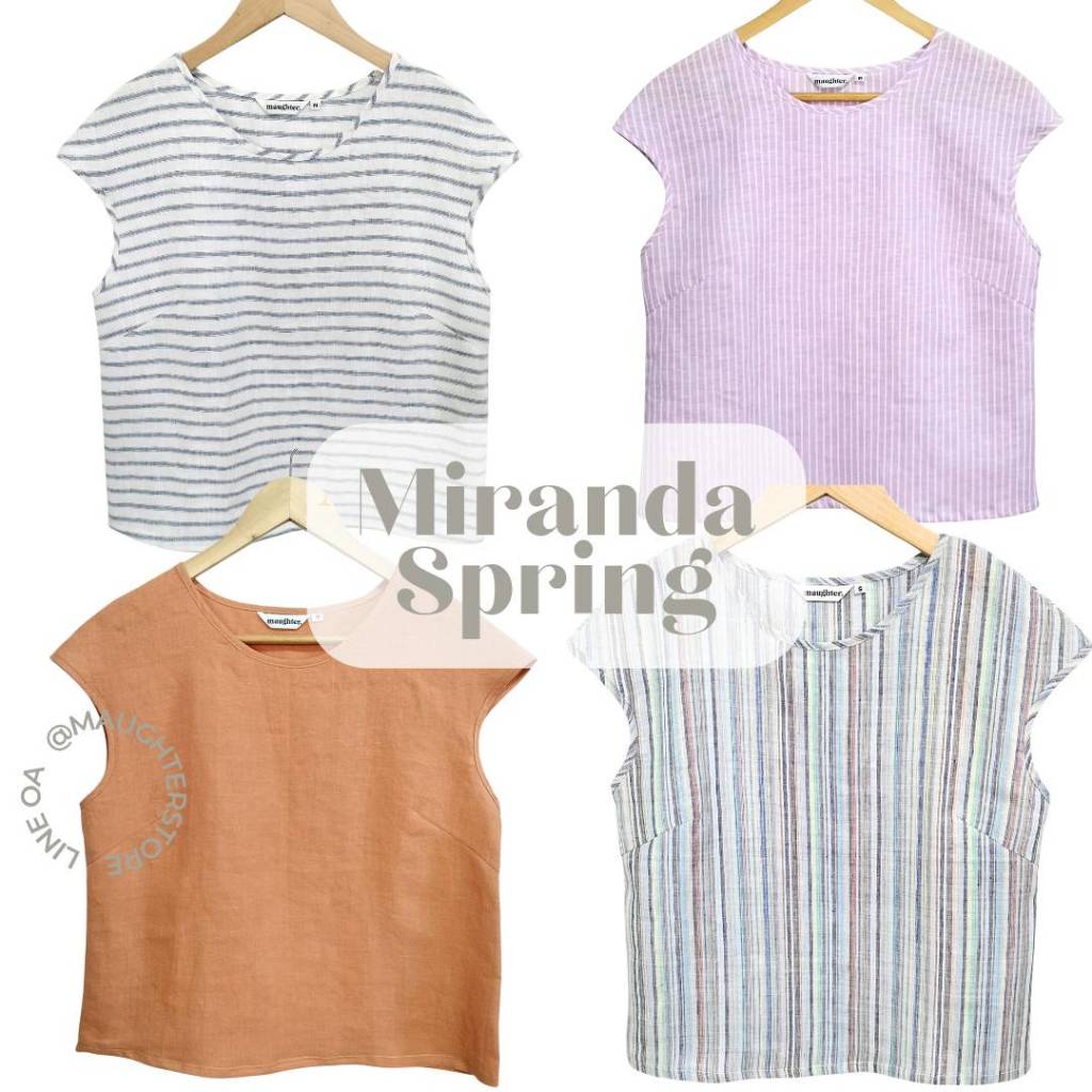 (NEW! สีใหม่ ) Miranda Spring เสื้อลินินแขนเลย ทรงคอกลม หลังเรียบ รุ่นฮิตของร้าน!