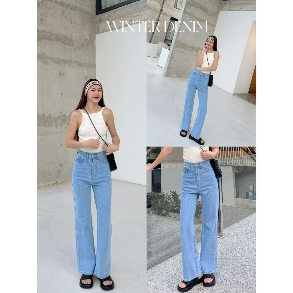 Bananashop -กางเกงยีนส์กระบอกเล็กปลายขาม้า WINTER DENIM Size L (used)