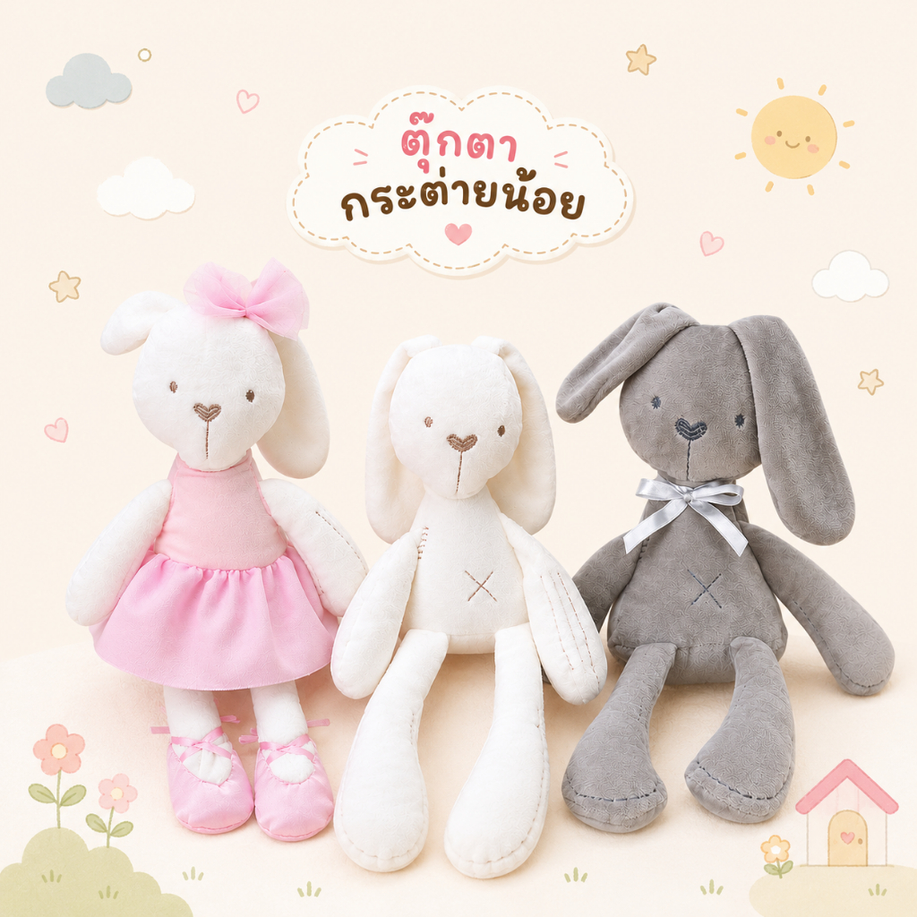 Royal kids ตุ๊กตากระต่ายน้อยสีขาว ตุ๊กตากระต่ายเน่า ตุ๊กตากระต่ายใส่ชุดบัลเล่ต์ เนื้อผ้ากำมะหยี่