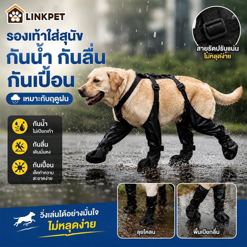 รองเท้าสุนัข รองเท้าหมา น้ำหนักเบา ห่วงคอ + สายรัดตัวเต็มตัว แจ้ง ต่อต้านสกปรก กันลื่น กันน้ำ