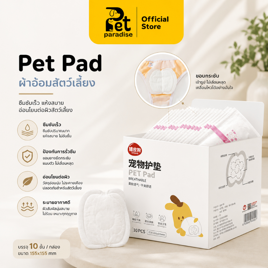🐱[PetParadise.th]🐶 แผ่นผ้าอนามัยสัตว์เลี้ยง 1 กล่อง มี30แผ่น ใช้คู่กับชุดกางเกงสุนัข มีกางเกงขายแยก
