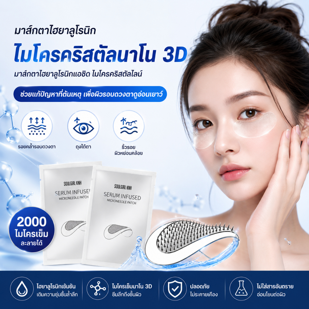 มาส์กตาไมโครนีดเดิล ไฮยาลูรอน แผ่นแปะใต้ตา ลดริ้วรอย ลดตาคล้ำ เติมความชุ่มชื้น Eye Patch