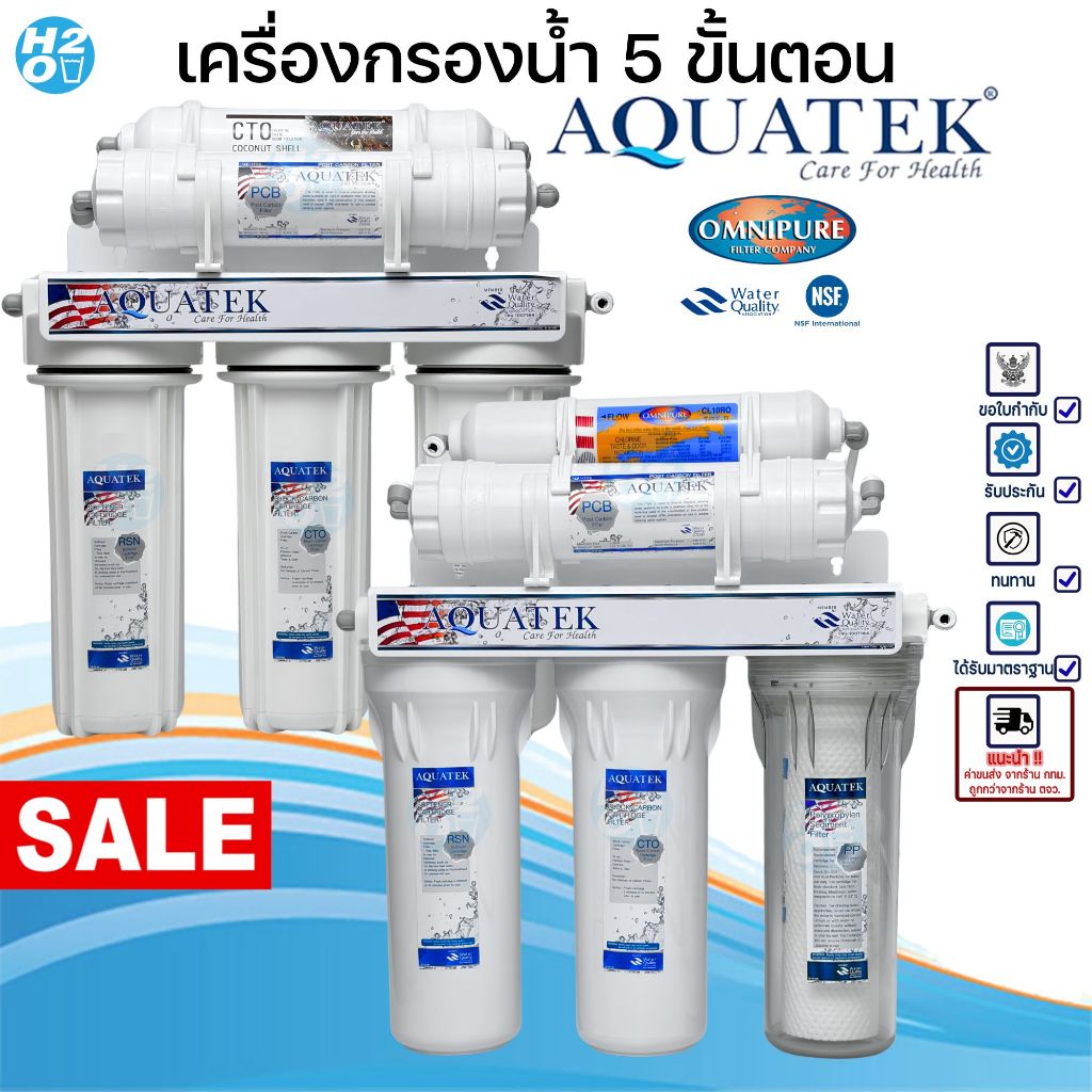 เครื่องกรองน้ำ 5 ขั้นตอน Aquatek ติดตั้งง่าย ไม่ใช้ไฟฟ้า อุปกรณ์ครบชุด Omnipure Made in USA