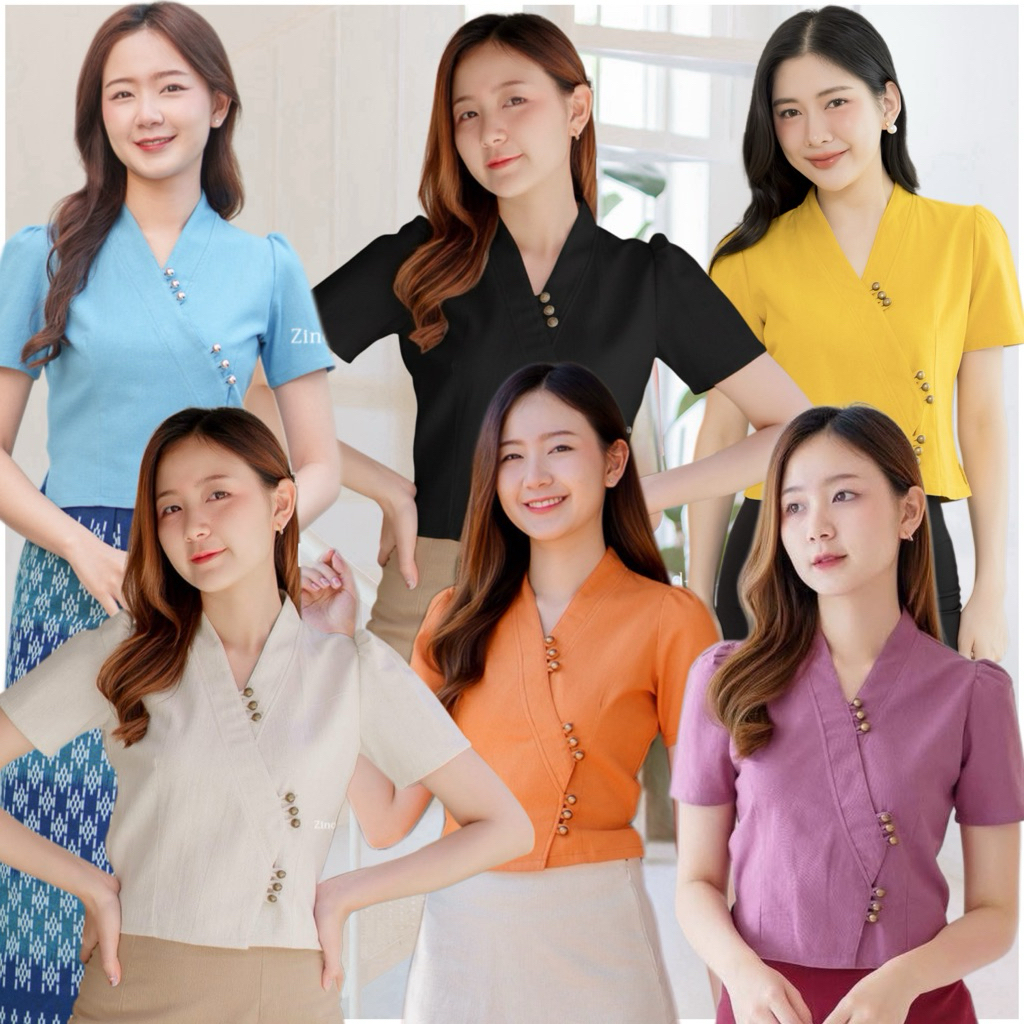 เสื้อผ้าฝ้ายรุ่นคอปาดแขน3ส่วน อก34-44“