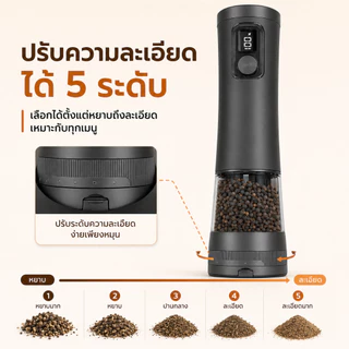 INSMART เครื่องบดพริกไทยไฟฟ้า 2 ชิ้น USB-C หน้าจอดิจิทัล ปรับ 5 ระดับ มีไฟ LED
