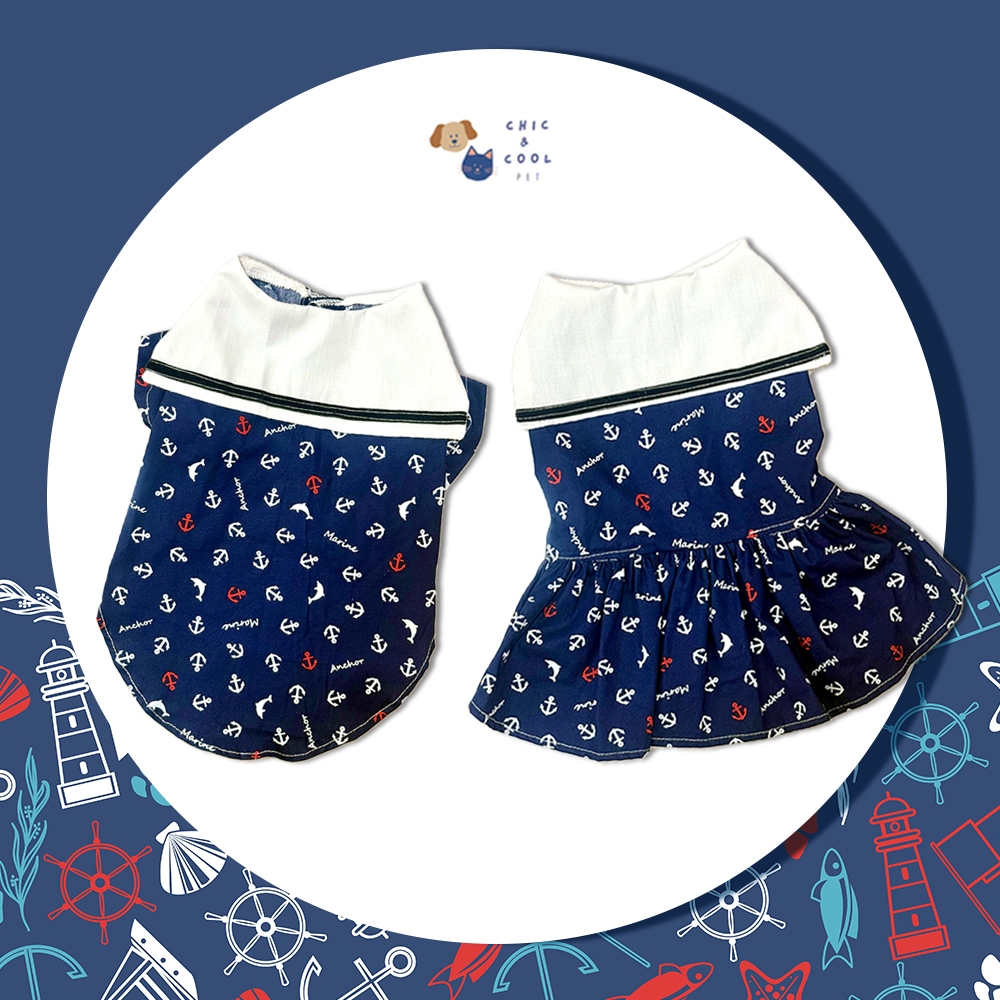ชุดคู่หมาแมว เสื้อหมา เสื้อแมว ชุดเดรสหมาแมว sailor collection