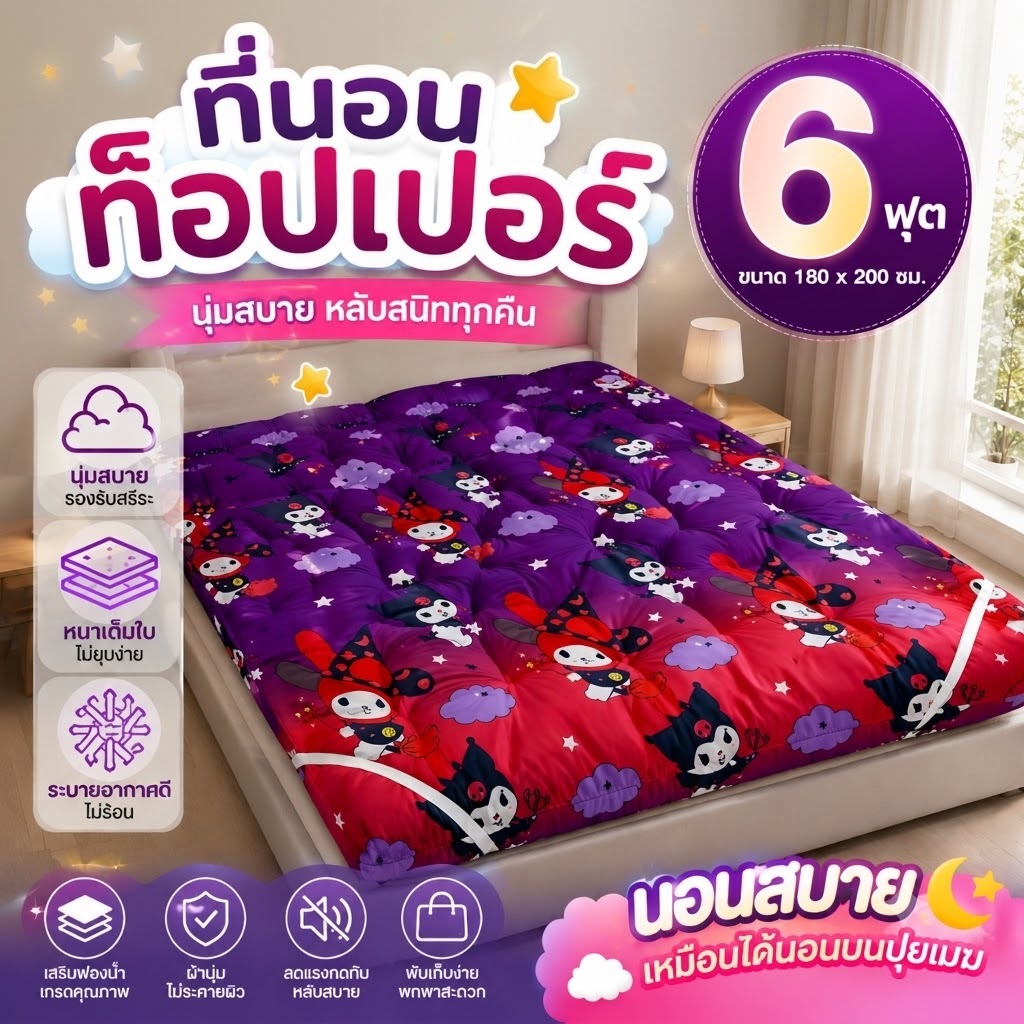 ที่นอนท็อปเปอร์ 6ฟุต สีเข้ม ใย 2ชั้น,3ชั้น,4ชั้น  ราคาถูกคุณภาพดี ส่งฟรี