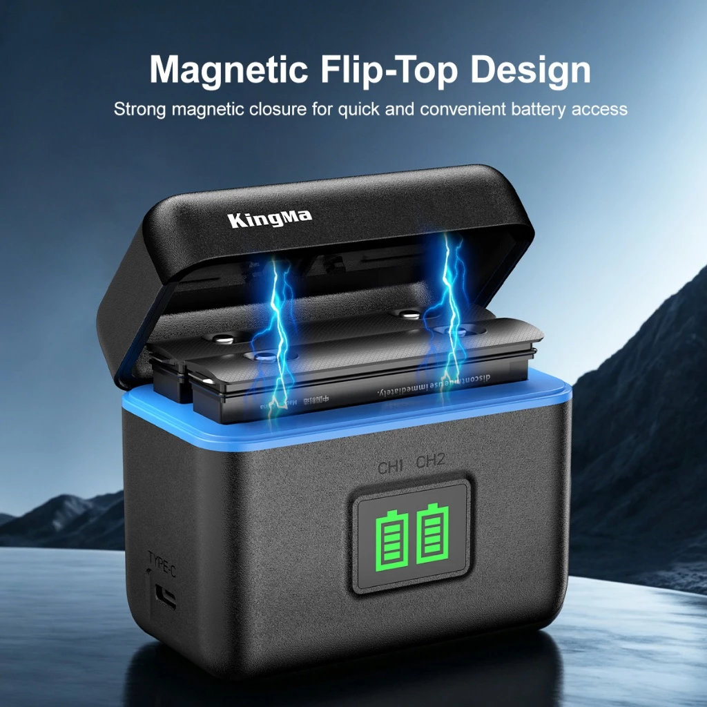 KingMa BM076 เคสชาร์จแบตเตอรี่ Insta360 X5 แบตเตอรี่ 2400mAh Dual Slot USB-C Fast Charge ชาร์จไว thumbnail 8