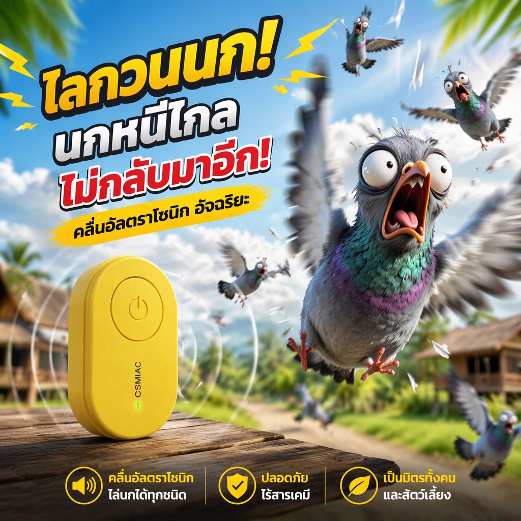 เครื่องไล่นก ไล่นกพิราบ ใช้คลื่นความถี่สูง มนุษย์และสัตว์เลี้ยงไม่ได้ยิน ที่ไล่นก ไม่รบกวนเพื่อนบ้าน
