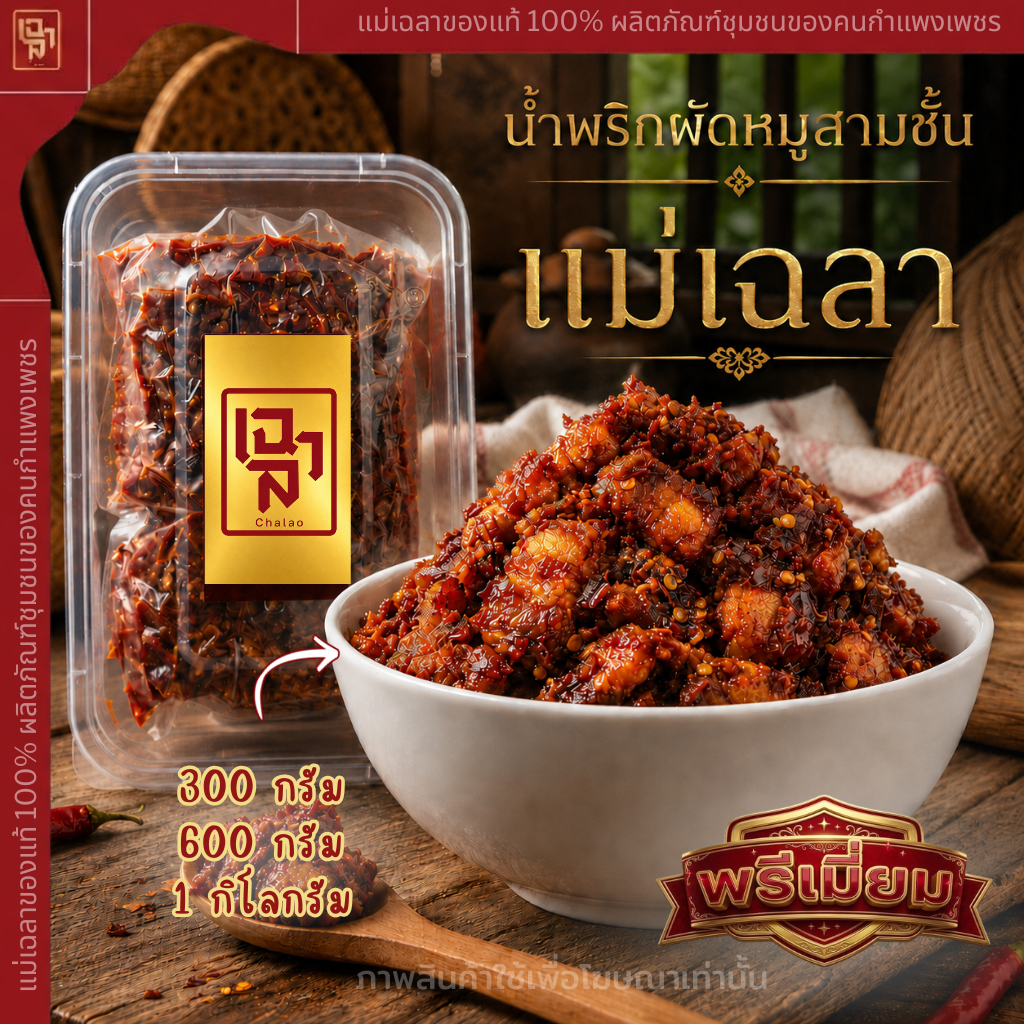 น้ำพริกผัดหมูสามชั้น สูตรแม่เฉลา [Premium Edition - เพิ่มหมู X2]