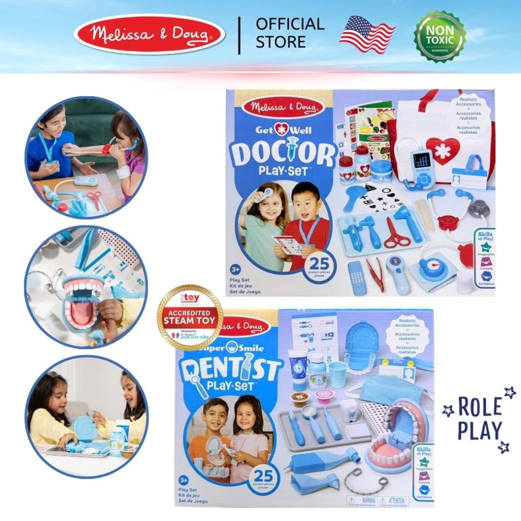 (ของแท้ USA) สุดคุ้ม! ของเล่นหมอฟัน ของเล่นคุณหมอ สําหรับเด็ก Get Well Doctor & Dentist  "Melissa & Doug" 8569