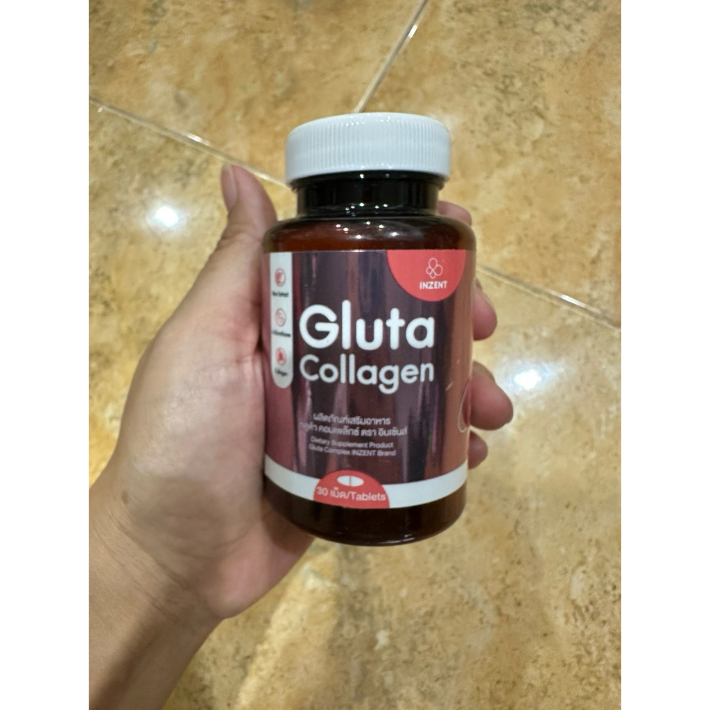กลูต้า คอลลาเจน สูตรเข้มข้น 1,000 mg INZENT  Gluta Collagen 1000MG (30 เม็ด)