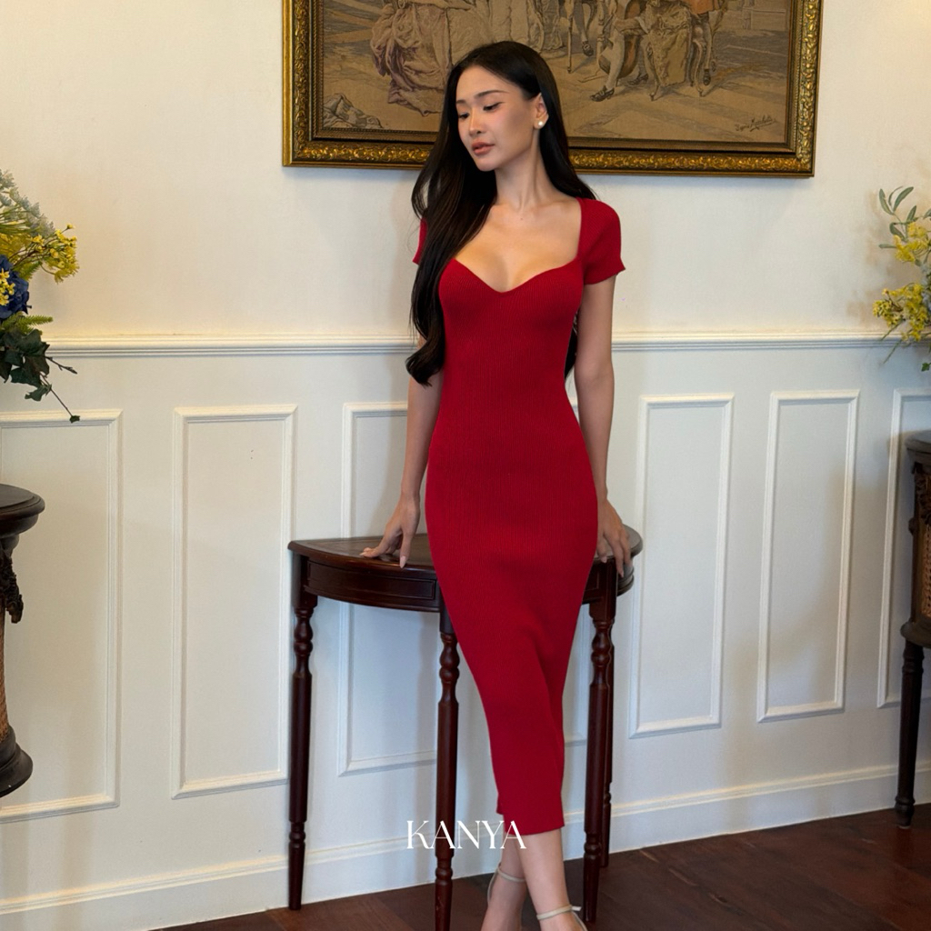 KANYA - Grace Dress[3056] เดรสไหมพรมเข้ารูป ดีเทลคอเว้าทรงหัวใจ (4J-4L) / (14F)