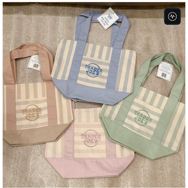Trader Joe's Mini Tote Bag 4-Pack Set Pink Blue Green Beige ของแท้ พร้อมส่ง