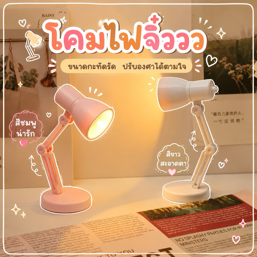 โคมไฟ mini แสงนุ่ม สบายตา เหมาะสำหรับอ่านหนังสือ ตั้งโต๊ะ งาน DIY เพิ่มบรรยากาศให้กับห้อง