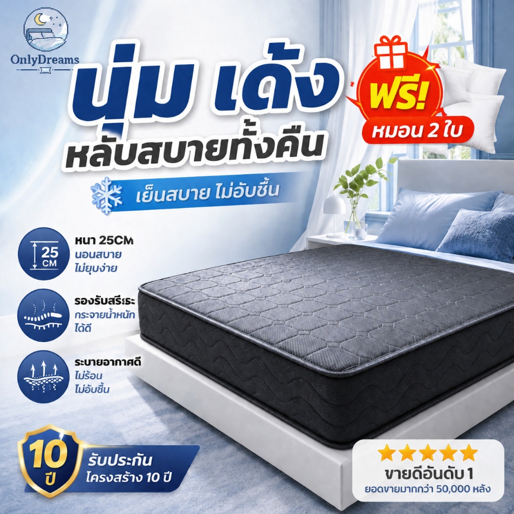 ที่นอนสปริง ที่นอนเดี่ยว/คู่ ขนาด 3.5 ฟุต 5 ฟุต 6 ฟุต รองรับสรีระดี ไม่ยุบตัว ลดแรงสั่นสะเทือน