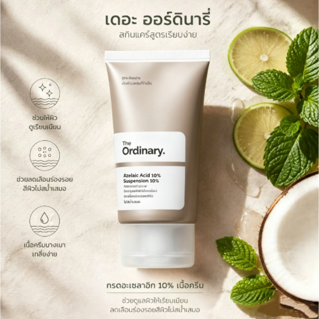 The Ordinary Azelaic Acid 10% Cream ครีมกรดอะเซลาอิก 10% ปรับผิวเรียบเนียน ลดร่องรอยสีผิวไม่สม่ำเสมอ