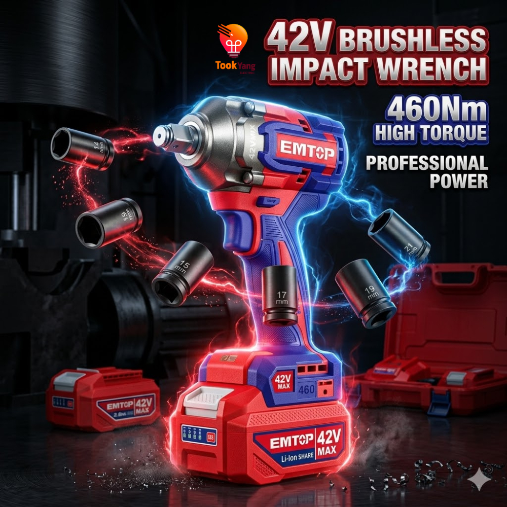 EMTOP บล็อกไฟฟ้าไร้สาย 42V รุ่น ECIWL42461 บล็อคไฟฟ้าไร้สาย 460Nm. (แถมแบตเตอรี่ 2.0Ah 1 ก้อนพร้อมแท
